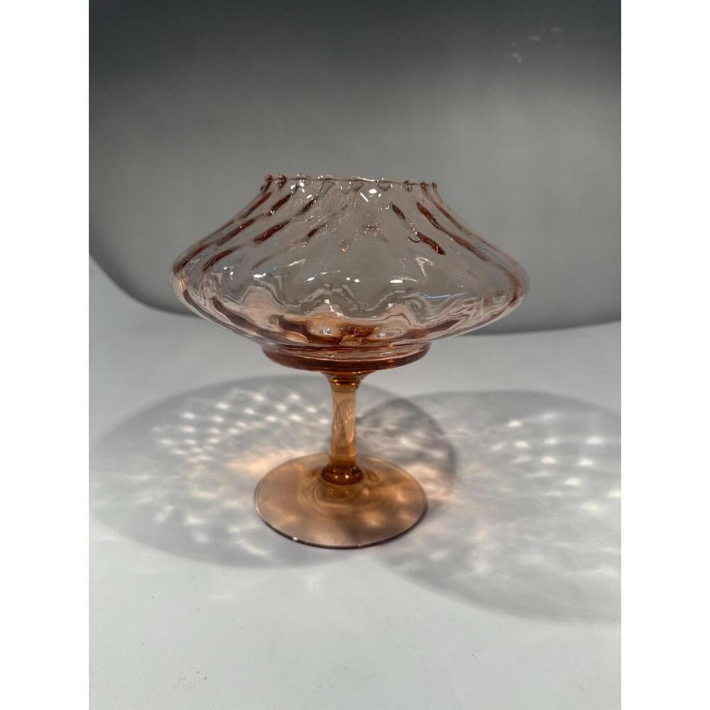 Empoli Italian Art Glass Pink/Salmon Optic Apothecary Jar - Base Only